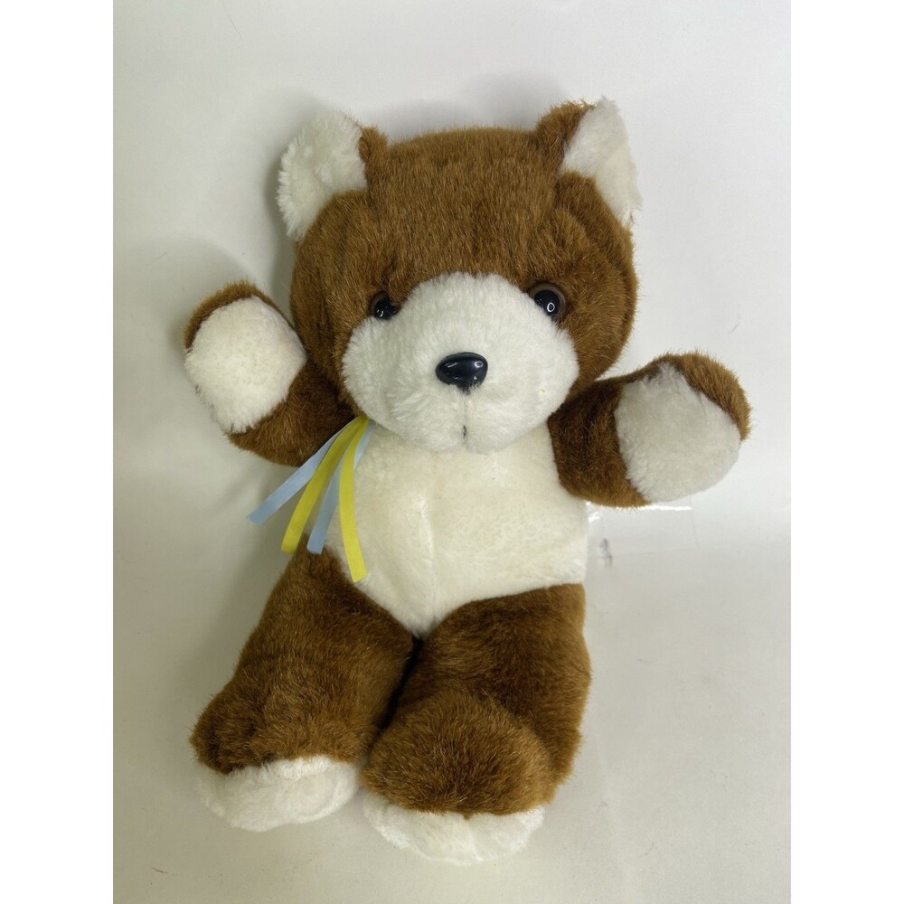 Vintage KB Bros Tan Brown White Teddy Bear Plush Stuffed Animal Toy with Bow